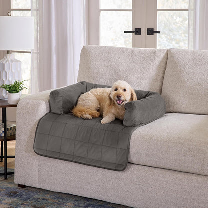Surefit Pet Otis Quilted 3-Sided Bolster Pet Bed, Waterproof Couch Protector for Dogs & Cats, Plush Fabric & Odor Control, Machine Washable Non-Slip, Large, 46 in X 32 In, Dark Gray2