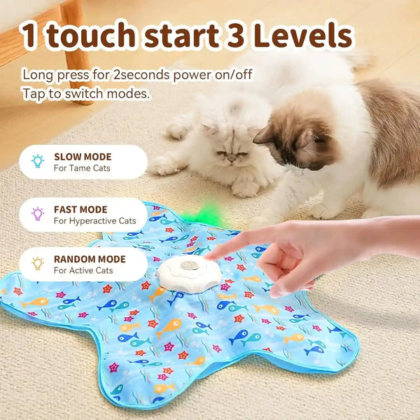 Interactive Touch Activated Hide and Seek Cat Toys for Indoor Cats, Blue | Rechargeable, Automatic Moving Concealed Wand Feather, Real Bird Squeaky2