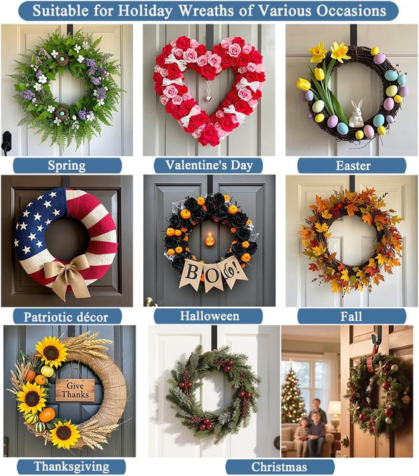 15" Wreath Hanger for Front Door, over the Door Wreath Hook | No Drilling or Screws. Protects Doors, Closes Normally, Holds 22 Lbs for Holiday & Seasonal Décor. Black, 1 Pack3
