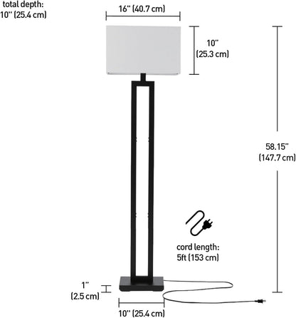 58" Matte Black Floor Lamp with White Linen Shade | On/Off Rotary Switch, Modern Standing Lamp for Living Room or Bedroom, Model 670468