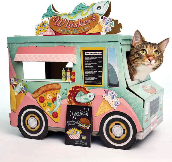 Happycat Whisker’S Wagon Cat Scratcher House - Vintage Cardboard Cat Playhouse with Scratch Panels & Spacious Hideaway. Cute Pet Toys - Durable Activity Center for Indoor Cats2