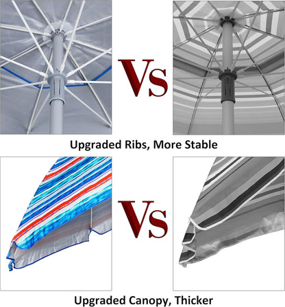7.2' Beach Umbrella with Sand Anchor, Outdoor Portable Beach Umbrella for Sand with Tilt Pole, Carry Bag, Air Vent8