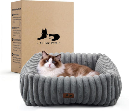 Cute Dog Bed for Small Dogs & Cats,Washable Fluffy Cat Beds for Indoor Cats, Rectangle Orthopedic Memory Foam Puppy Beds with Anti-Slip Bottom, 20 X19 X 7 Inches, Cream(20X19X6Inchs)11
