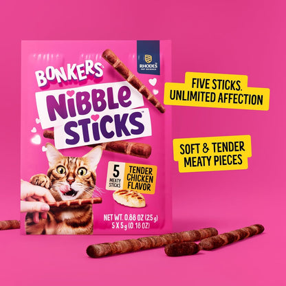 Bonkers Nibble Sticks Soft & Meaty Tender Chicken Flavor Cat Treats, 5 Sticks (Pack of 20)3