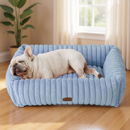 Bedsure Comfyfleece™ Cute Dog Bed for Small Medium Dogs Washable,25In Cream | Furry Puppy Beds,Square Rectangle Orthopedic Corduroy Aesthetic Pet Beds,Removable Zipper Cover,Non-Slip Bottom,Up to 15 Lbs38