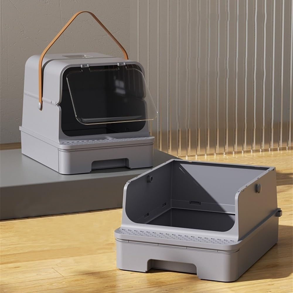 pet-supplies-enclosed-cat-litter-box-with-door-drawer-anti-splash-lid-scoop-includedgray
