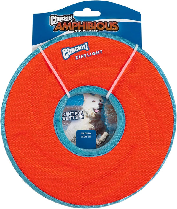 Chuckit! Amphibious Zipflight Floating and Flying Disc Dog Toy, Medium (8.5"), Assorted Colors (Orange and Blue/Green and Blue)5