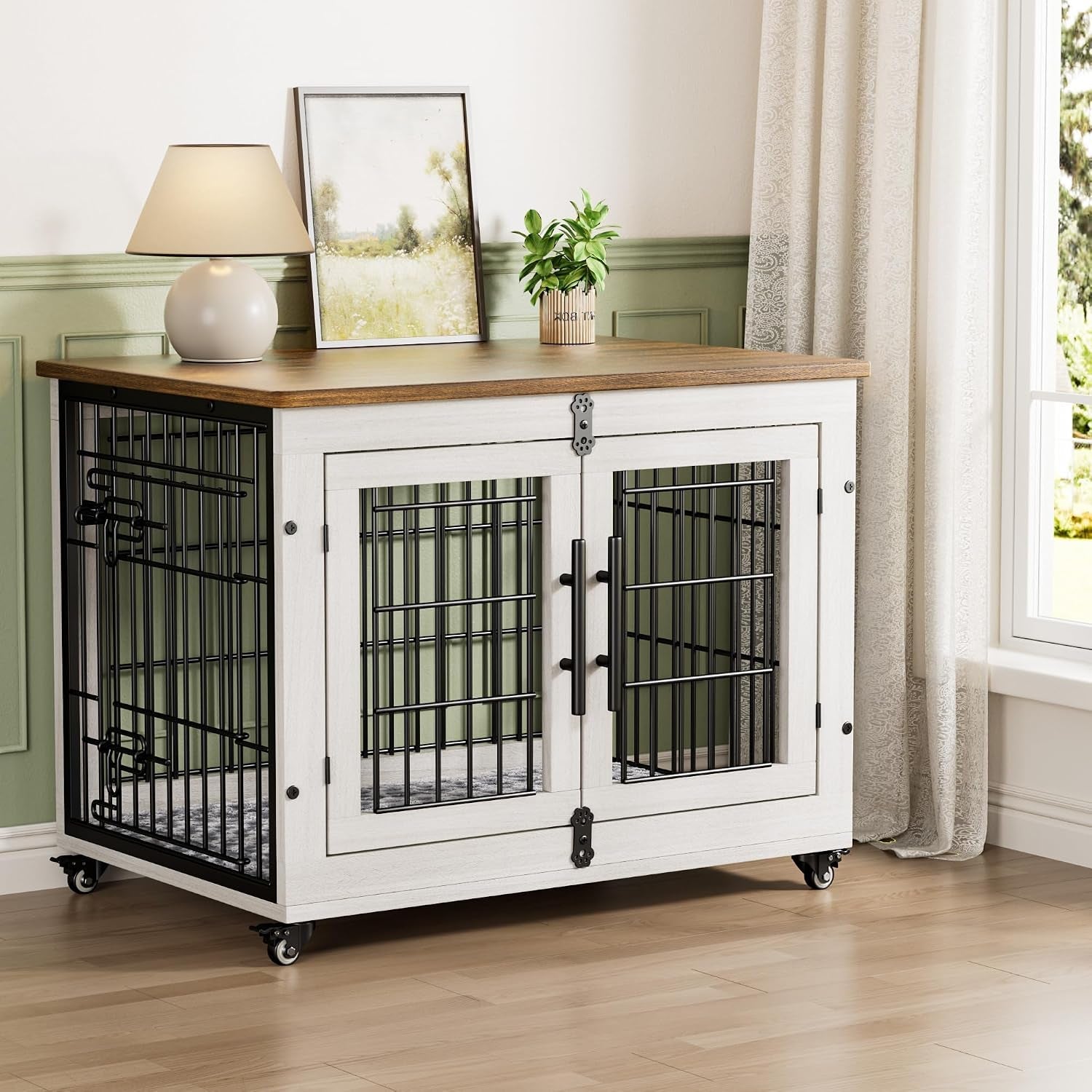 medium-dog-crate-furniture-32-heavy-duty-kennel-w-cushion-wheels-grey-double-doors-wooden-dog-cage-chew-resistant-end-table-decorative-27-32-38-44-options-indoor