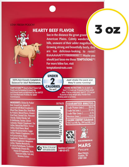 Temptations Classic Crunchy Cat Treats, Hearty Beef, 3 Oz, 12 Pack | Crunchy Outside, Soft Inside, under 2 Calories per Treat, 100% Complete & Balanced, Resealable Stay-Fresh Pouch9