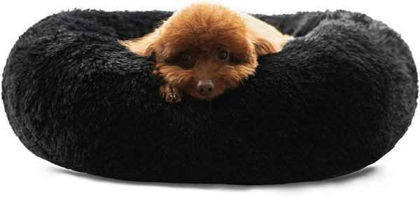 HACHIKITTY Calming Donut Cuddler Dog Bed, round Fluffy Pet Bed with Sewn-In Cushion for Large Dogs,Washable, Large, Taupe, 30''12