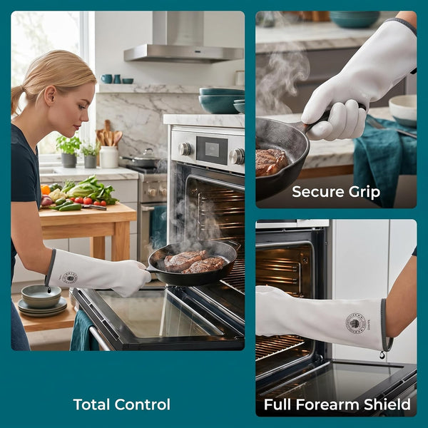 Silicone Oven Gloves, Heat Resistant Kitchen Oven Mitts, 1 Pair(8) | Food Grade, Waterproof, Easy Clean, Heat Proof, for Sourdough Baking, Kitchen Cooking, Grilling, Smoking, Frying, BBQ7