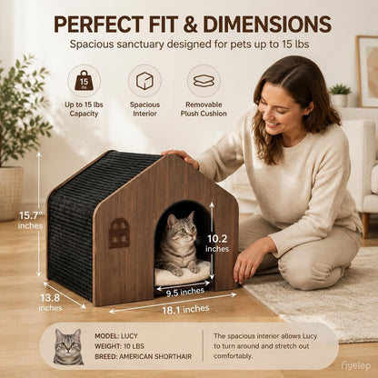 Modern Wooden Cat House Indoor – E0 Grade Enclosed Cat Cave Bed with Washable Cushion, Eco-Friendly Non-Toxic Pet Furniture for Kittens & Medium Cats up to 20 Lbs5