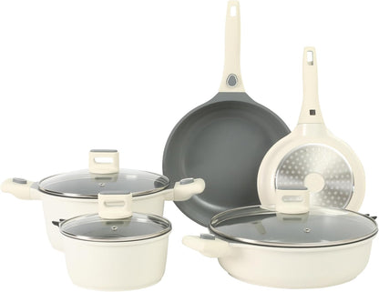 Sur La Table Kitchen Essentials 13 Piece Detachable Handle Pots and Pans Premium PFA Free Premium Ceramic Non Stick Induction Safe and Secure Removable Handle Cookware Set - Eggshell White1