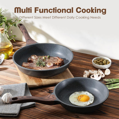 Nonstick Frying Pans, Grey(8+10 Inch) | Swiss Granite Coating, Free of PFOA&PFOS, Compatible with All Stoves Including Induction Cooktops, Easy to Clean5