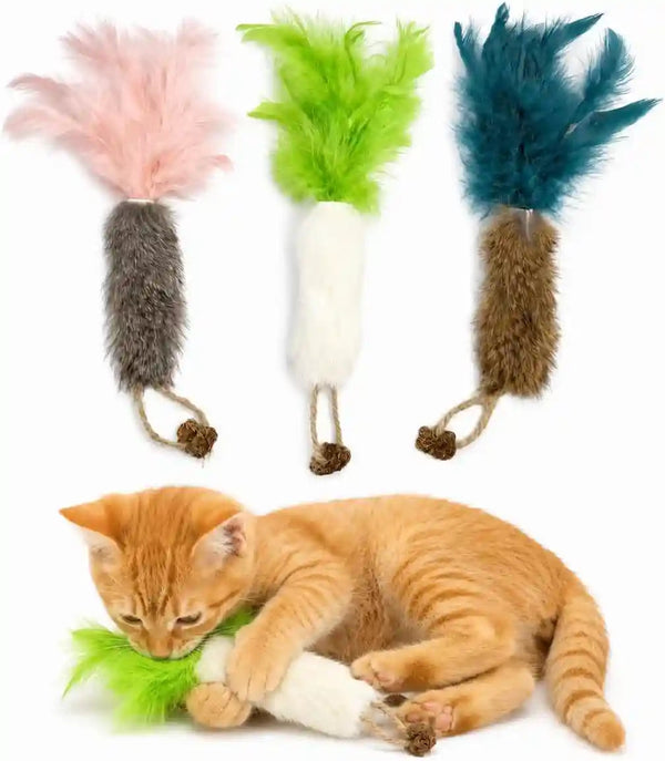 3 Pack Rabbit Fur Catnip Toys with Feathers – Interactive Carrot Cat Toys with Galls Fruit for Indoor Cats and Kittens1