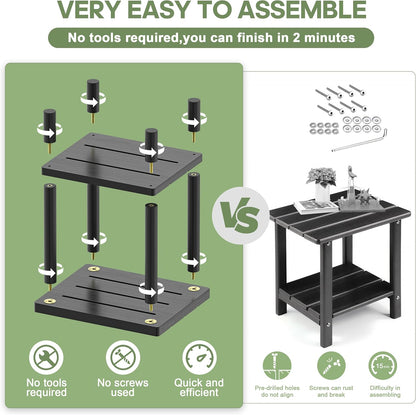 Outdoor Side Table with 2-Tier, Bamboo Small Patio Adirondack Tables | Black,Easy Assembly,Easy Maintenance,Weather Resistant,Indoor,Outdoor,Patio,Pool,Porch4