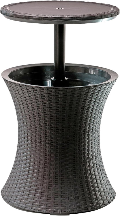 Keter Pacific Cool Bar Outdoor Patio Furniture and Hot Tub Side Table with 7.5 Gallon Beer and Wine Cooler, Espresso Brown1