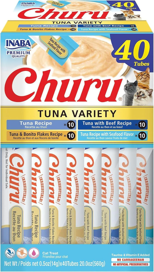 INABA Churu Cat Treats, Lickable, Squeezable Creamy Purée Cat Treat with Green Tea Extract & Taurine, 0.5 Ounces Each Tube, 50 Tubes, Tuna & Chicken Variety27