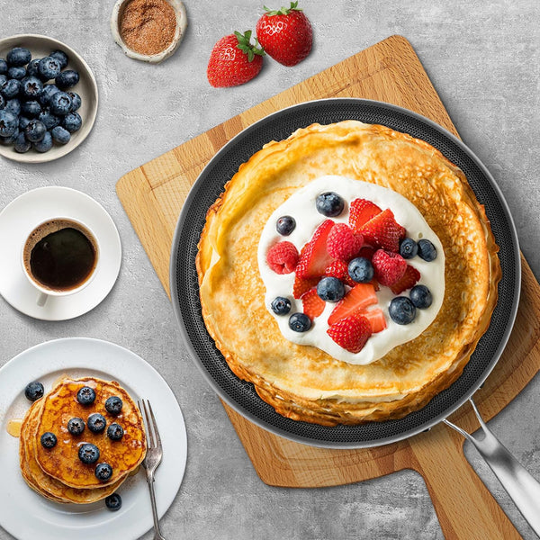 12 Inch Stainless Steel Crepe Pan,Nonstick Dosa Tawa | Honeycomb Nonstick Coating, Pfoa-Free.Compatible with All Stoves. Easy to Clean.Oven Safe&Dishwasher Safe8