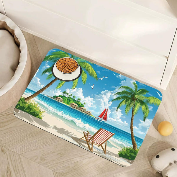 Cute Shark Dog Cat Food Mat,Absorbent Pet Feeding Mat with Rubber Backing,Non-Slip Water Bowl Placemat,Indoor Pet Accessories Supplies 12"X20"22