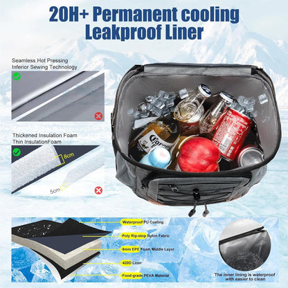 Backpack Cooler Insulated Leakproof, Soft Cooler for Outdoor Camping Hiking | 7.5X13X18In, Leakproof Liner, Waterproof Oxford, Multi Pockets, Wine Opener, for Camping Hiking Picnic Fishing3