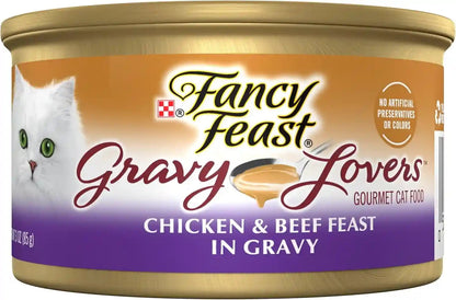 Purina Fancy Feast Gravy Lovers Chicken and Beef Feast Grilled Gourmet Cat Food in Wet Cat Food Gravy - (Pack of 24) 3 Oz. Cans1