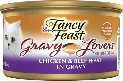 Purina Fancy Feast Gravy Lovers Chicken and Beef Feast Grilled Gourmet Cat Food in Wet Cat Food Gravy - (Pack of 24) 3 Oz. Cans1