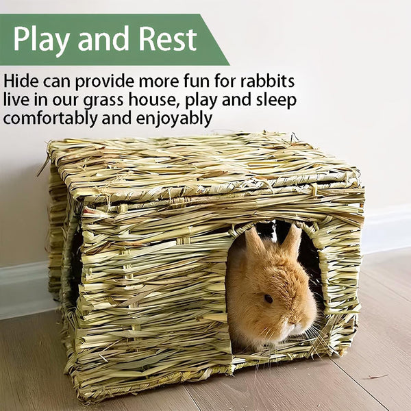 WUWEOT 2 Pack Large Grass Bunny House, Foldable Rabbit Hut, Play Hideaway Bed Hay Mat Chew Toy for Rabbit, Guinea Pigs, Gerbils, Hamster and Small Animals, 11"X8"X8"3