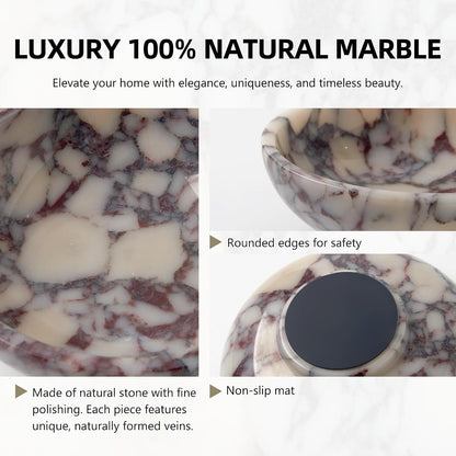 Luxury Natural Marble Decorative Bowl, Centerpiece Catchall Tray Home Decor | Medium 7-Inch Calacatta Viola Marble Centerpiece Bowl, Coffee Table Catchall, Statement Accent Tray for Dining Room Decor4