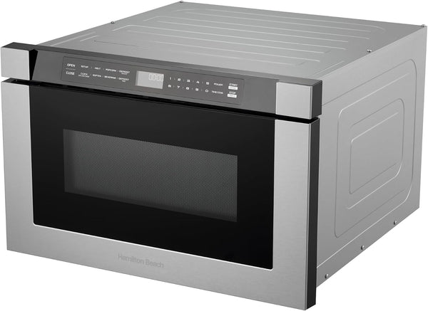 23.5 Inch Built-In Drawer Microwave Oven, 1.1 Cu. Ft., Touchscreen Control, Stainless Steel, Flat-Bed Design, Electric Drawer Open2