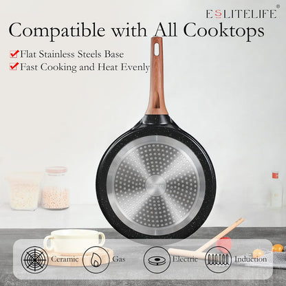 9.5 Inch Crepe Pan with Spreader, Nonstick Granite Coating Dosa Pan, Roti Tawa Comal Para Tortillas Pancake Griddle Pan, Induction Compatible, PTFE & PFOA Free, Black3