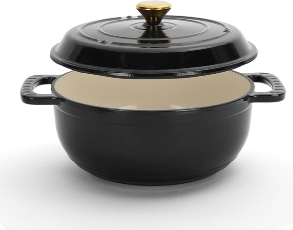 Dutch Oven Pot with Lid, 5 Quart Enameled Cast Iron Dutch Oven, Dual Handles, Kitchen Pots Oven Safe up to 500°F, Stovetop Compatible, Marinate, Cook, Bread Baking, Refrigerate & Serve, Black8