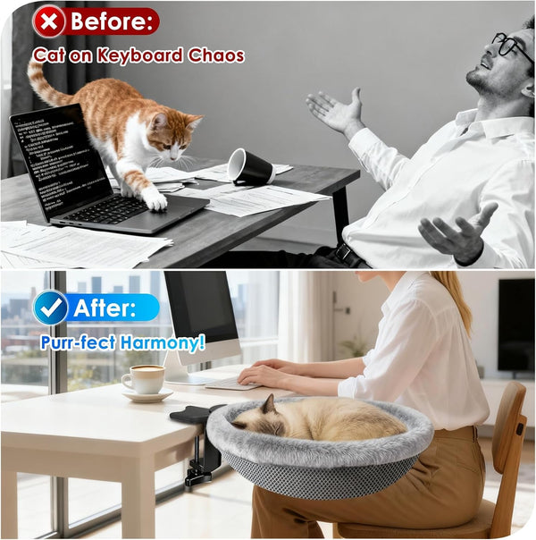 IPOW Heavy Duty Steel Frame 360° Rotating Cat Desk Bed Semi-Circular Cat Bed, Soft Faux Rabbit Fur Material, Suitable for Various Desktops-Maximum Hold up to 40Lb4