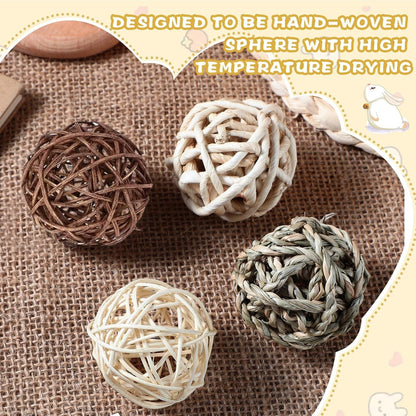 24 Pcs Bunny Chew Grass Balls Rolling Chew Toys for Small Animals | Bunny Gnawing Treats, Natural Chew Grass Toys, Rolling Play Balls, Small Animal Cage Enrichment Toy3