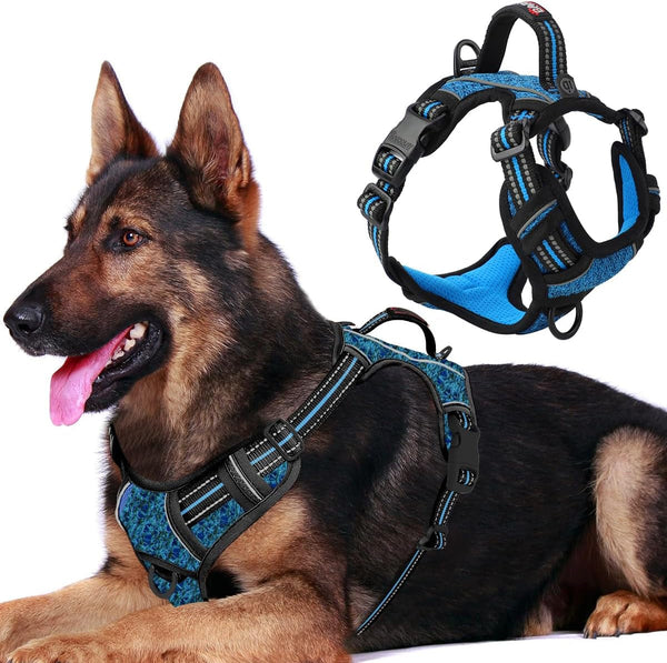 BARKBAY Dog Harness No Pull with ID Tag Pocket - Heavy Duty, Reflective, Easy Control for Large Dogs(Blue,L)23