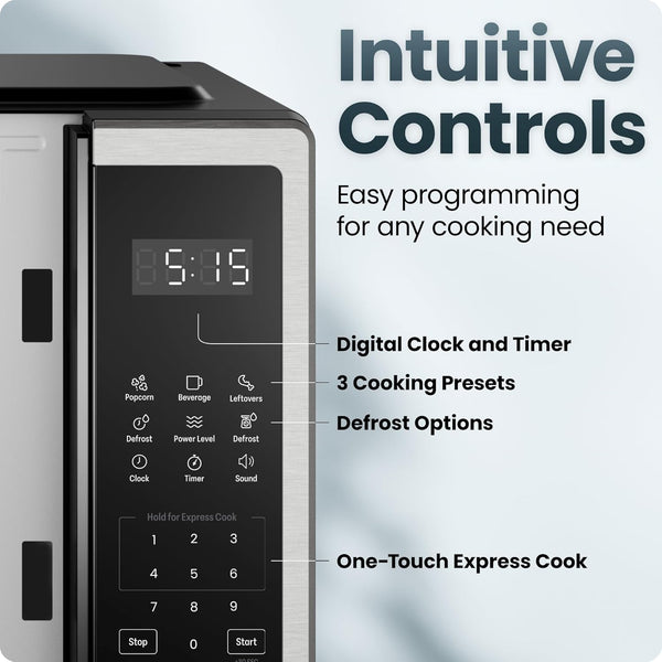 Compact Countertop Microwave, 0.7 Cu Ft, 700W, Stainless | 10 Power Levels, 3 One-Touch Presets, +30 Second Button, Time & Weight Defrost, Mute Option, Child Safety Lock, Digital Timer5