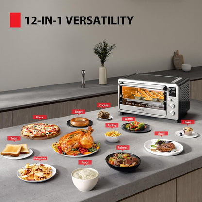 Cheffry Air Fryer Toaster Oven Combo, 26.4-Quart, Stainless Steel | Bake, Broil, Pizza & Dehydrate, with Toast4