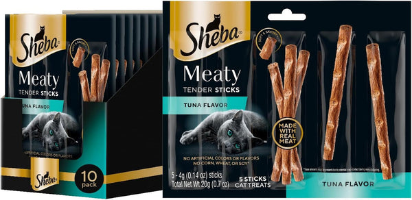 Sheba Meaty Tender Sticks Cat Treats, Chicken, Salmon, & Tuna, 70 Count | Chicken, Tuna & Salmon Flavor, Real Meat, Healthy Fats & Fatty Acids, Essential Amino Acids, Soft Texture, No Artificial Dyes18