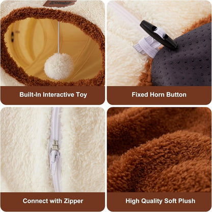 ZOMISIA Cat Tunnel Bed for Indoor Cats, Cute Cat Donut Toy Tunnel for Small Large Cats, Peekaboo Pet Cave Play Tunnel Toys for Kitten/Rabbit,Beige2