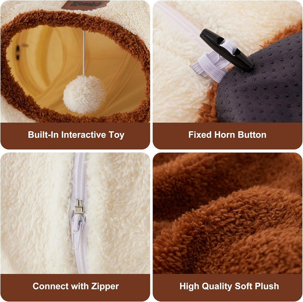 ZOMISIA Cat Tunnel Bed for Indoor Cats, Cute Cat Donut Toy Tunnel for Small Large Cats, Peekaboo Pet Cave Play Tunnel Toys for Kitten/Rabbit,Beige2
