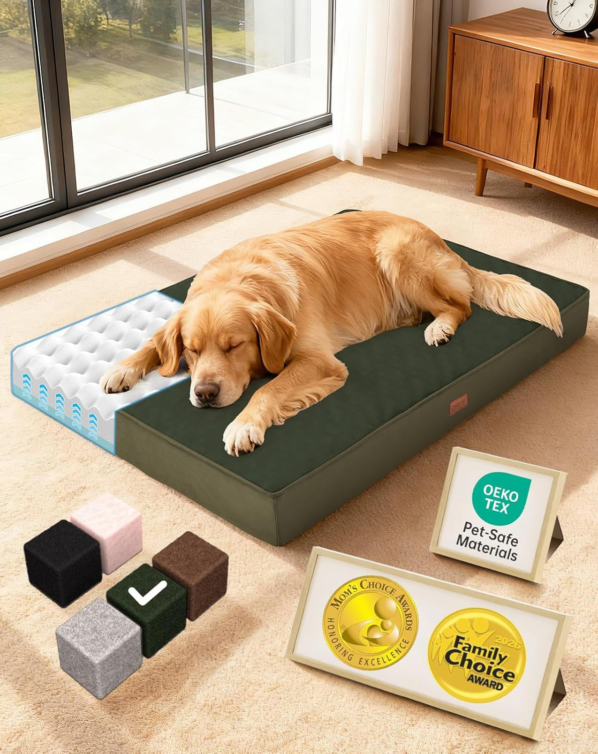 ohgeni-orthopedic-waterproof-large-dog-bed-memory-foam-41-inchgray-machine-washable-removable-cover-in-easy-clean-fabric-reversible-memory-foam-easy-carry-handle-suitable-for-crate