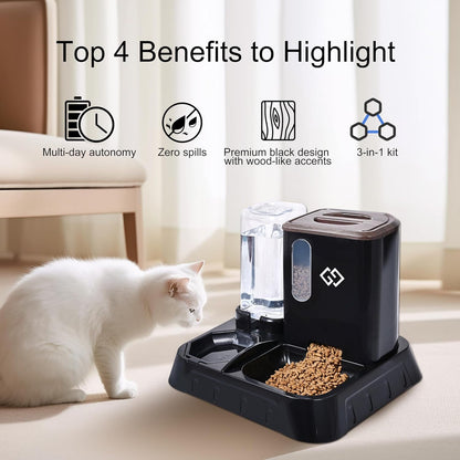 Gravity Cat Feeder & Automatic Water Dispenser – 3-In-1 Cat Feeding Station with Absorbent Feeding Mat, Spill-Proof Automatic Cat Feeder for Indoor Cats, Small Dogs & Multi-Pet Homes2