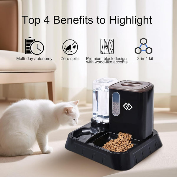 Gravity Cat Feeder & Automatic Water Dispenser – 3-In-1 Cat Feeding Station with Absorbent Feeding Mat, Spill-Proof Automatic Cat Feeder for Indoor Cats, Small Dogs & Multi-Pet Homes2