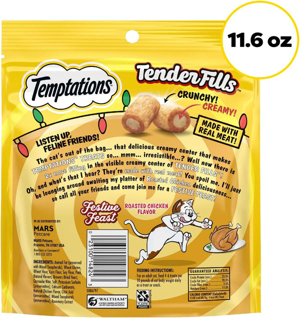 Temptations Tender Fills Adult Cat Treats, Festive Feast Flavor, 11.6 Oz | 2X More Creamy Filling than Classic, Real Meat, No Artificial Flavors, Crunchy Shell with Soft Center, Resealable Pouch2