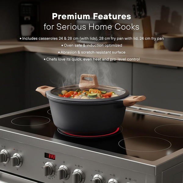 10Pcs Pots and Pans Set Nonstick with Wood Handles, Granite Cookware Set, Frying Pan, Saucepan and 3 Cooking Utensils9
