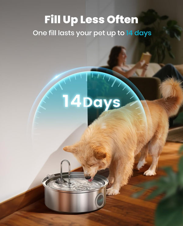 Oneisall 7L/230Oz Dog Water Fountain for Multi-Pet Household,Pwf002 | 25Db Quiet Design,304 Stainless Steel,Contain 3 Set Filters,Visual Water,5-Layer Filtration,Fit for Living Room Kitchen3