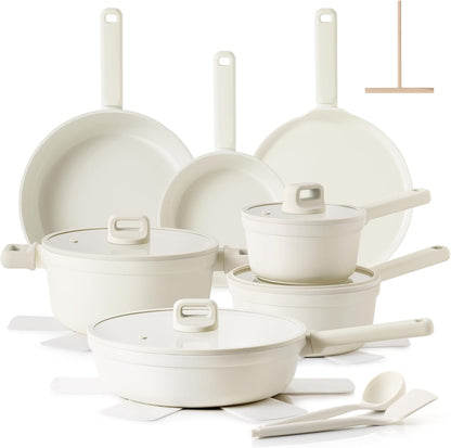 Ceramic Pots and Pans Set Nonstick, 20Pcs Cookware Set, White | Non Stick Ceramic Coating, Non-Toxic Healthy Kitchen Cooking Set, Induction Compatible, Dishwasher Safe, PFAS/PTFE/PFOA Free1