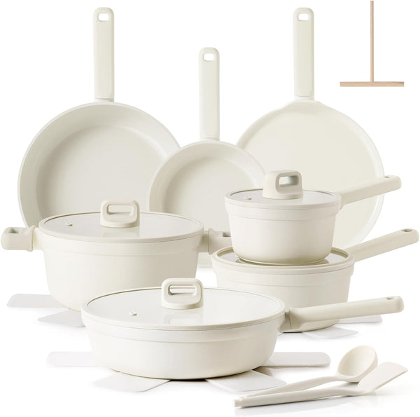 Ceramic Pots and Pans Set Nonstick, 20Pcs Cookware Set, White | Non Stick Ceramic Coating, Non-Toxic Healthy Kitchen Cooking Set, Induction Compatible, Dishwasher Safe, PFAS/PTFE/PFOA Free1