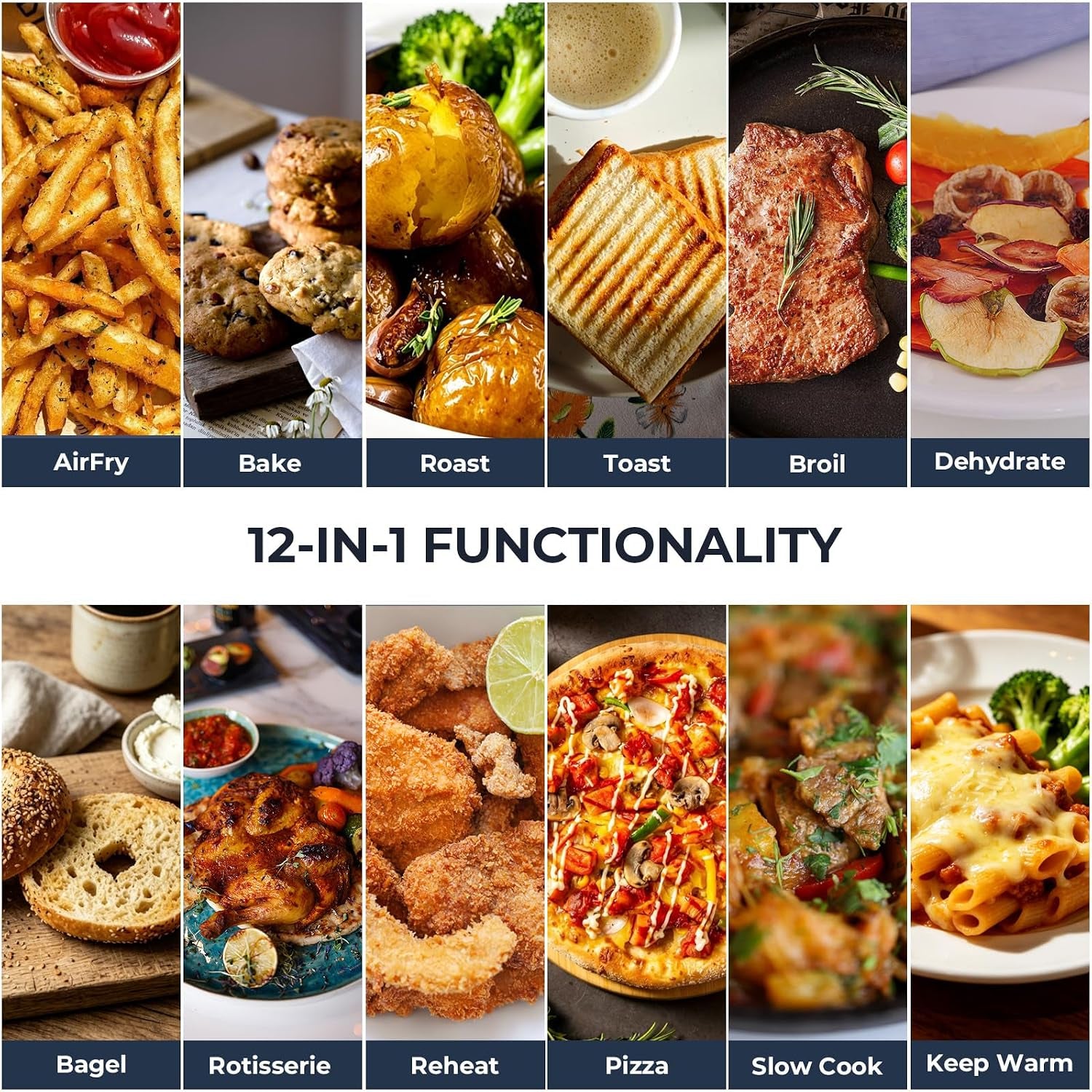 23-qt-air-fryer-toaster-oven-12-in-1-convection-oven-countertop-airfry-toast-rotisserie-dehydrate-pizza-bagel-bake-roast-broil-stainless-steel-fits-12-pizza-easy-to-clean-quiet