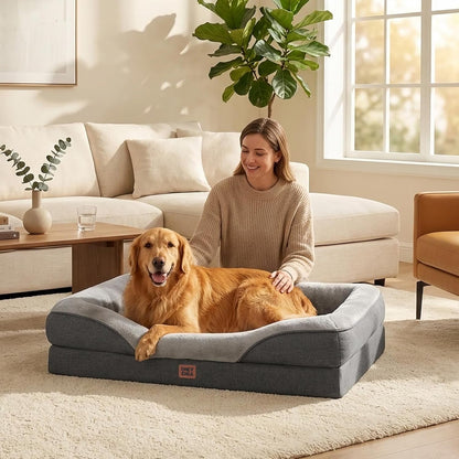EHEYCIGA Orthopedic XL Dog Bed for Large Sized Dog, 42X30 Inch Extra Large Memory Foam Dog Couch Bed with Sides, Waterproof Liner & Washable Removable Cover, Bolster Pet Sofa, Grey9